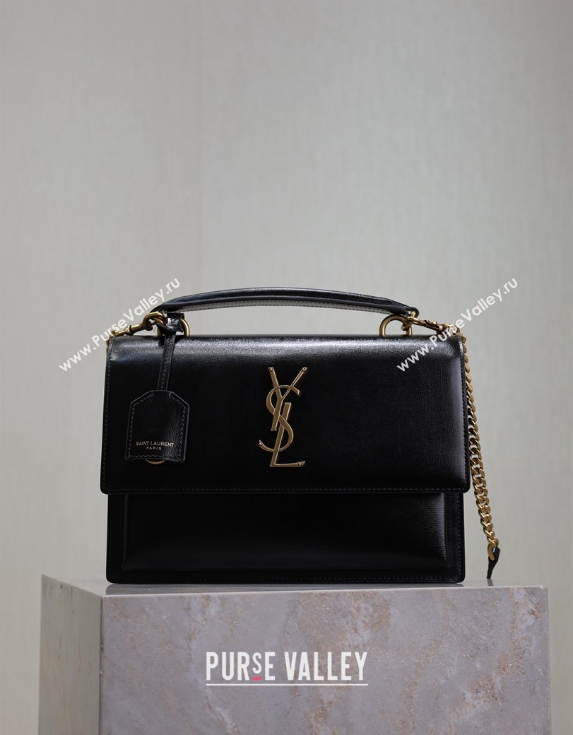 Saint Laurent Medium Sunset Top Handle Bag in Smooth Leather 634723 Black/Gold 2024 (YY-241218002)