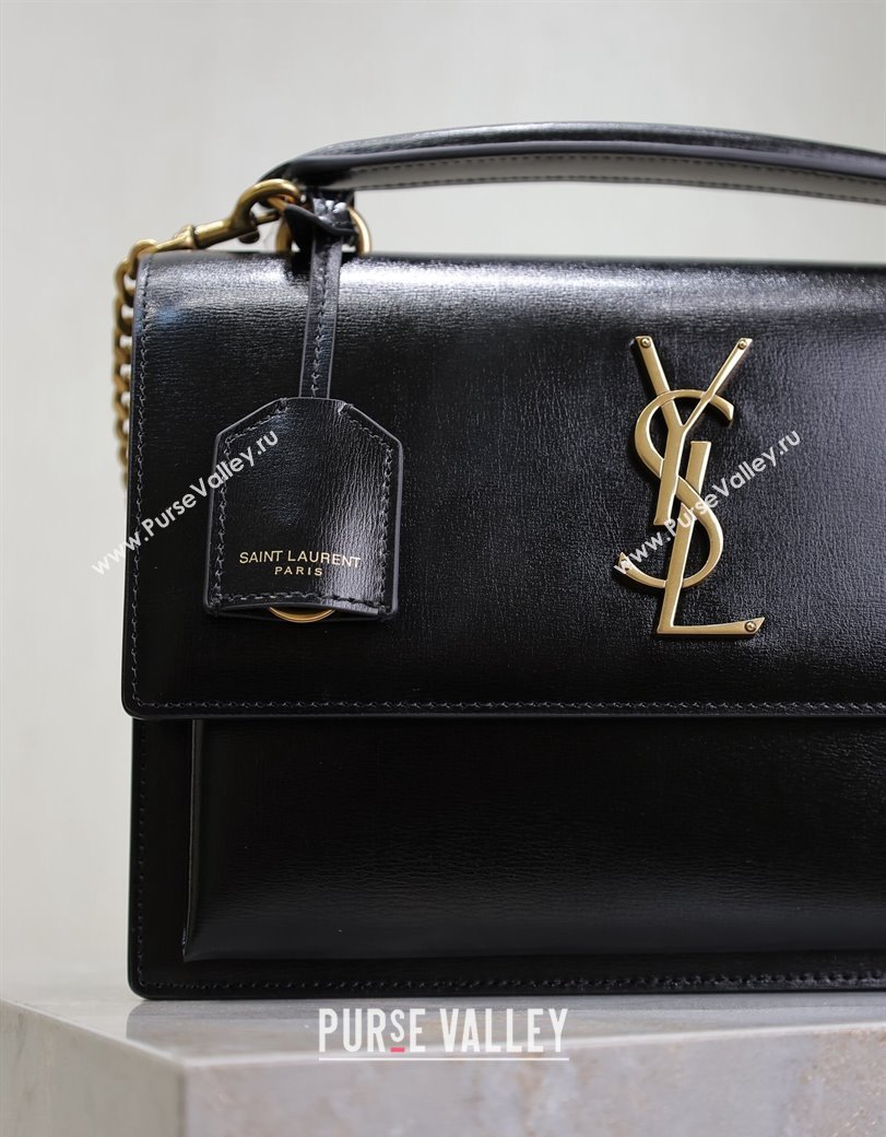 Saint Laurent Medium Sunset Top Handle Bag in Smooth Leather 634723 Black/Gold 2024 (YY-241218002)