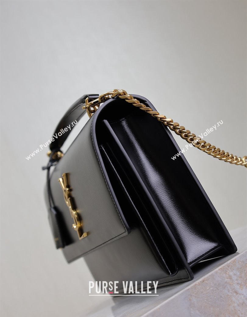 Saint Laurent Medium Sunset Top Handle Bag in Smooth Leather 634723 Black/Gold 2024 (YY-241218002)