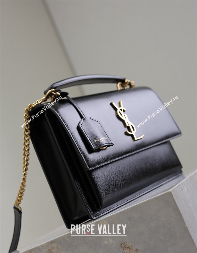 Saint Laurent Medium Sunset Top Handle Bag in Smooth Leather 634723 Black/Gold 2024 (YY-241218002)