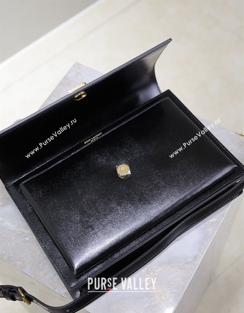 Saint Laurent Medium Sunset Top Handle Bag in Smooth Leather 634723 Black/Gold 2024 (YY-241218002)