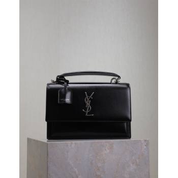 Saint Laurent Medium Sunset Top Handle Bag in Smooth Leather 634723 Black/Silver 2024 (YY-241218003)