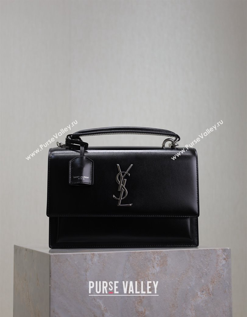 Saint Laurent Medium Sunset Top Handle Bag in Smooth Leather 634723 Black/Silver 2024 (YY-241218003)