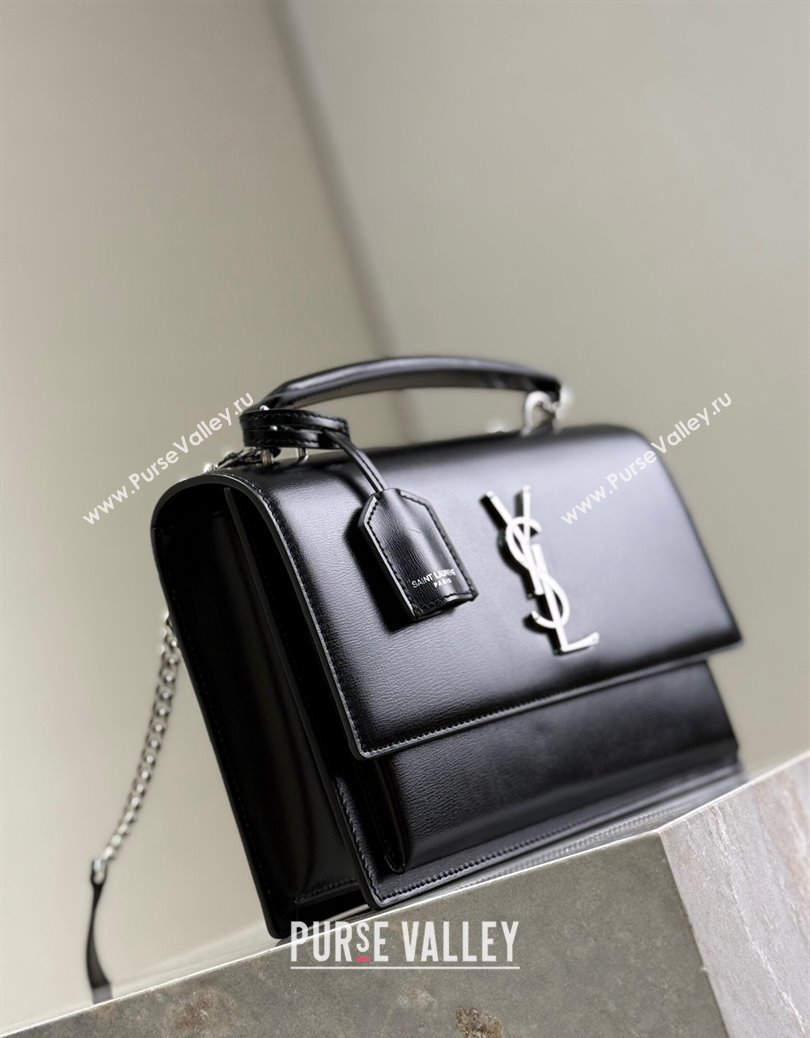 Saint Laurent Medium Sunset Top Handle Bag in Smooth Leather 634723 Black/Silver 2024 (YY-241218003)