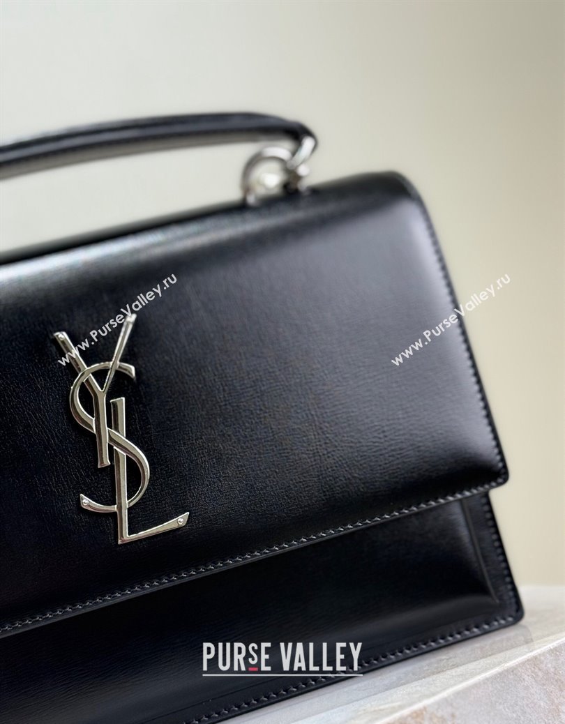 Saint Laurent Medium Sunset Top Handle Bag in Smooth Leather 634723 Black/Silver 2024 (YY-241218003)