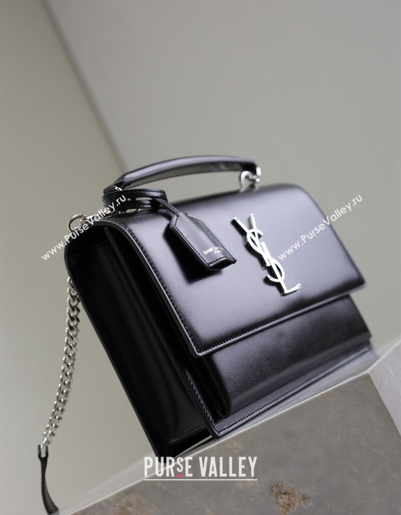 Saint Laurent Medium Sunset Top Handle Bag in Smooth Leather 634723 Black/Silver 2024 (YY-241218003)