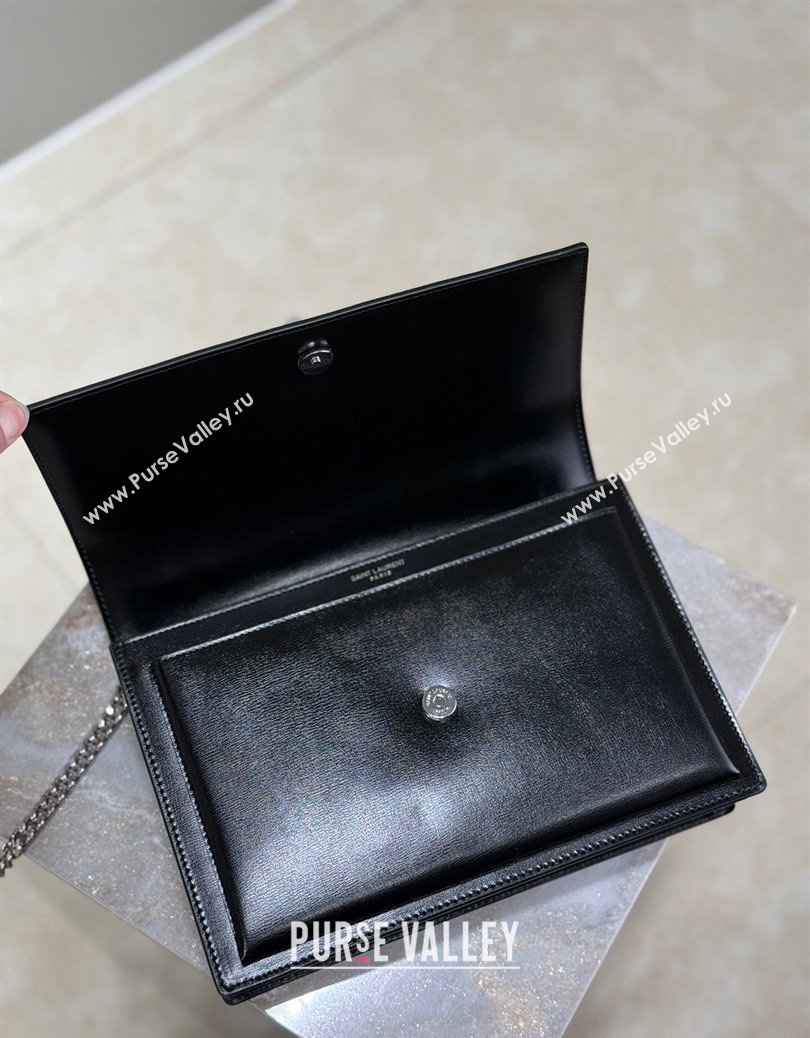 Saint Laurent Medium Sunset Top Handle Bag in Smooth Leather 634723 Black/Silver 2024 (YY-241218003)