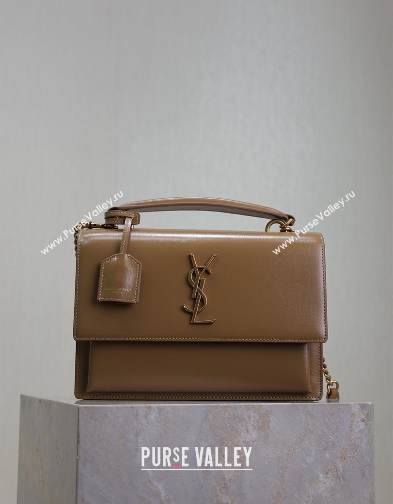 Saint Laurent Medium Sunset Top Handle Bag in Smooth Leather 634723 Milk Tea Beige 2024 (YY-241218005)