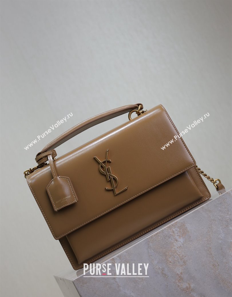 Saint Laurent Medium Sunset Top Handle Bag in Smooth Leather 634723 Milk Tea Beige 2024 (YY-241218005)