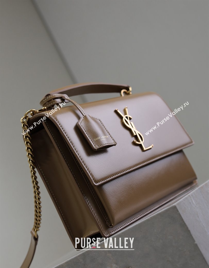 Saint Laurent Medium Sunset Top Handle Bag in Smooth Leather 634723 Milk Tea Beige 2024 (YY-241218005)