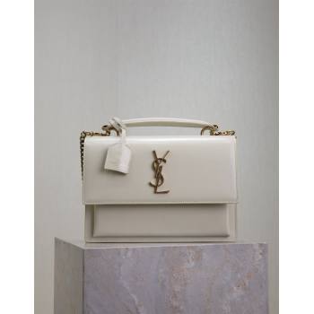 Saint Laurent Medium Sunset Top Handle Bag in Smooth Leather 634723 White/Gold 2024 (YY-241218006)