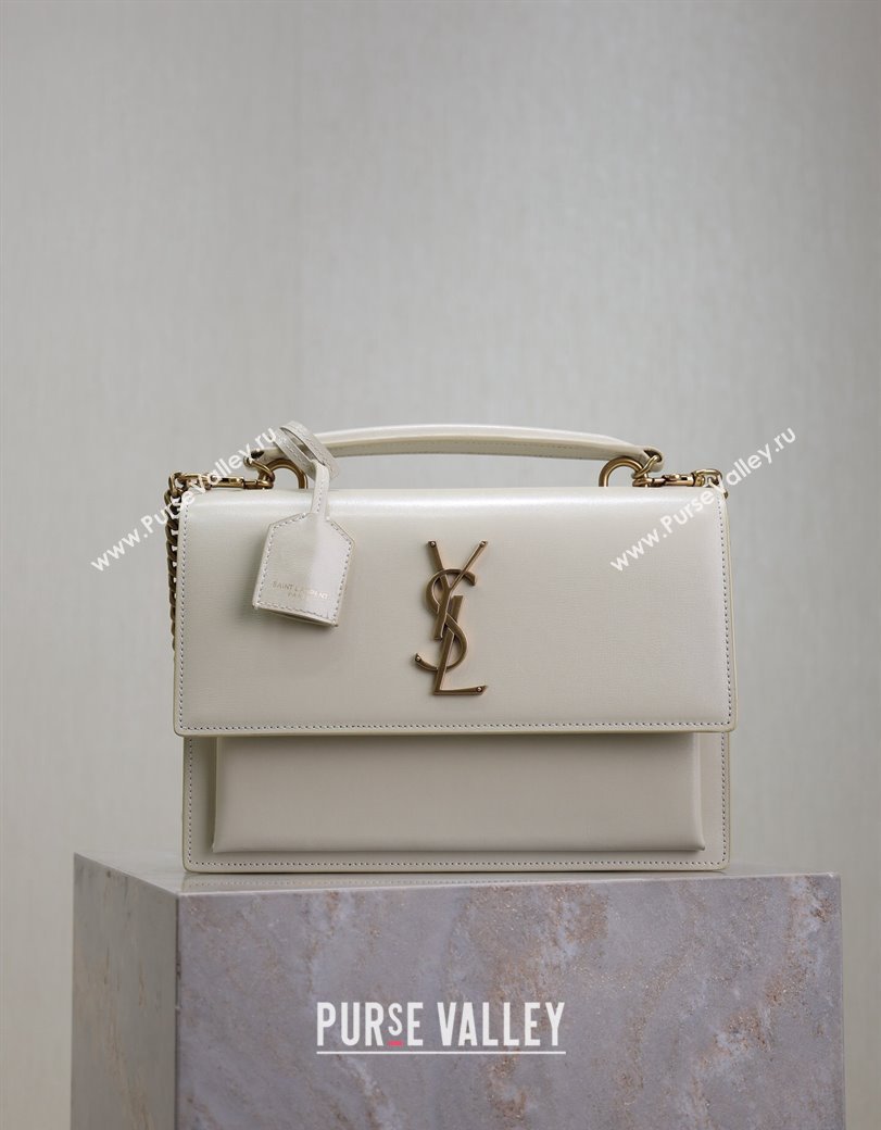 Saint Laurent Medium Sunset Top Handle Bag in Smooth Leather 634723 White/Gold 2024 (YY-241218006)