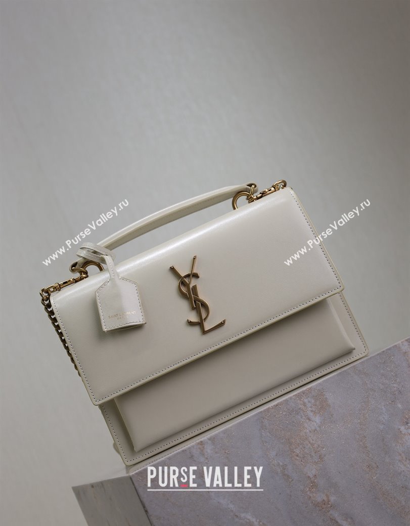 Saint Laurent Medium Sunset Top Handle Bag in Smooth Leather 634723 White/Gold 2024 (YY-241218006)