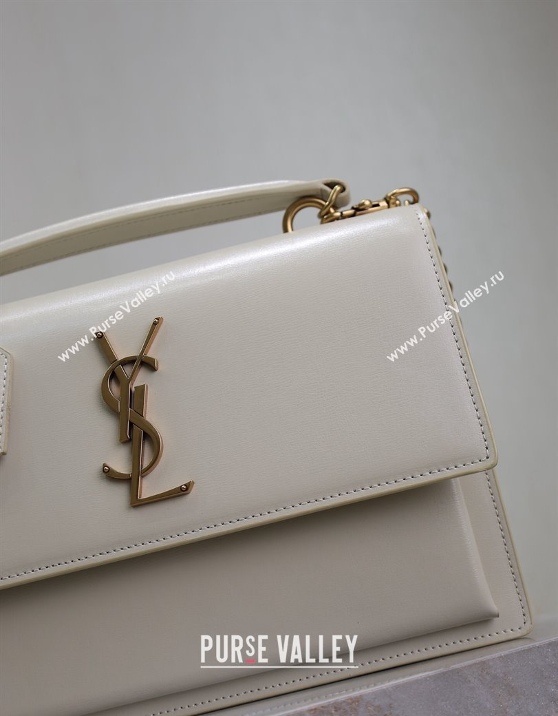 Saint Laurent Medium Sunset Top Handle Bag in Smooth Leather 634723 White/Gold 2024 (YY-241218006)