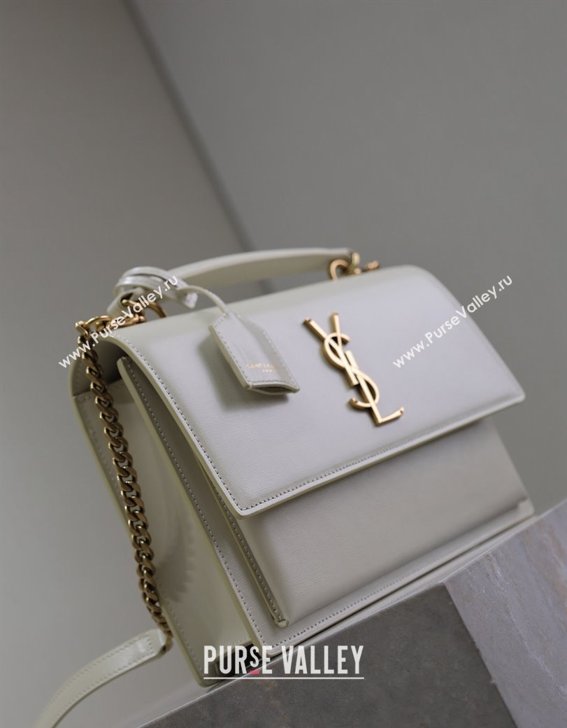 Saint Laurent Medium Sunset Top Handle Bag in Smooth Leather 634723 White/Gold 2024 (YY-241218006)