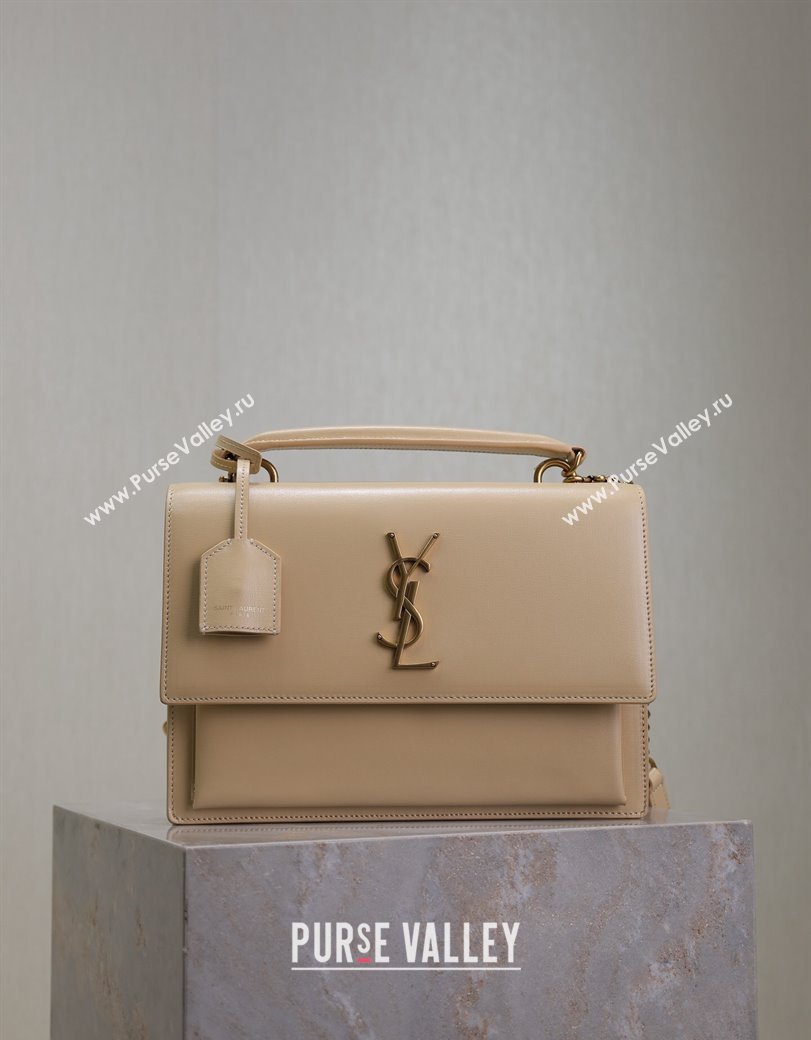 Saint Laurent Medium Sunset Top Handle Bag in Smooth Leather 634723 Beige/Gold 2024 (YY-241218007)