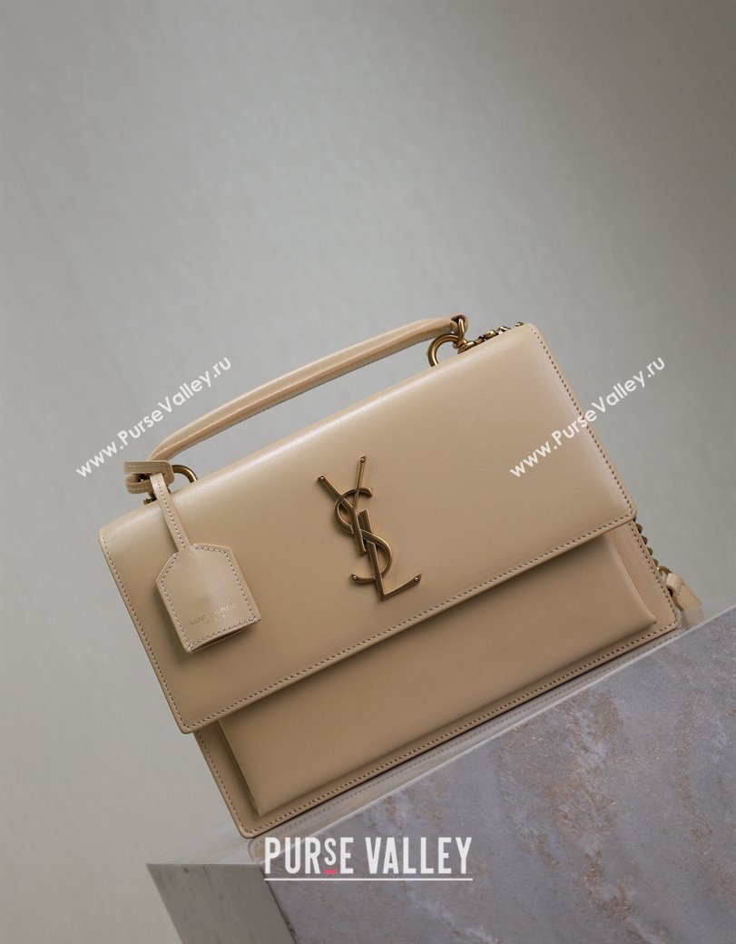 Saint Laurent Medium Sunset Top Handle Bag in Smooth Leather 634723 Beige/Gold 2024 (YY-241218007)