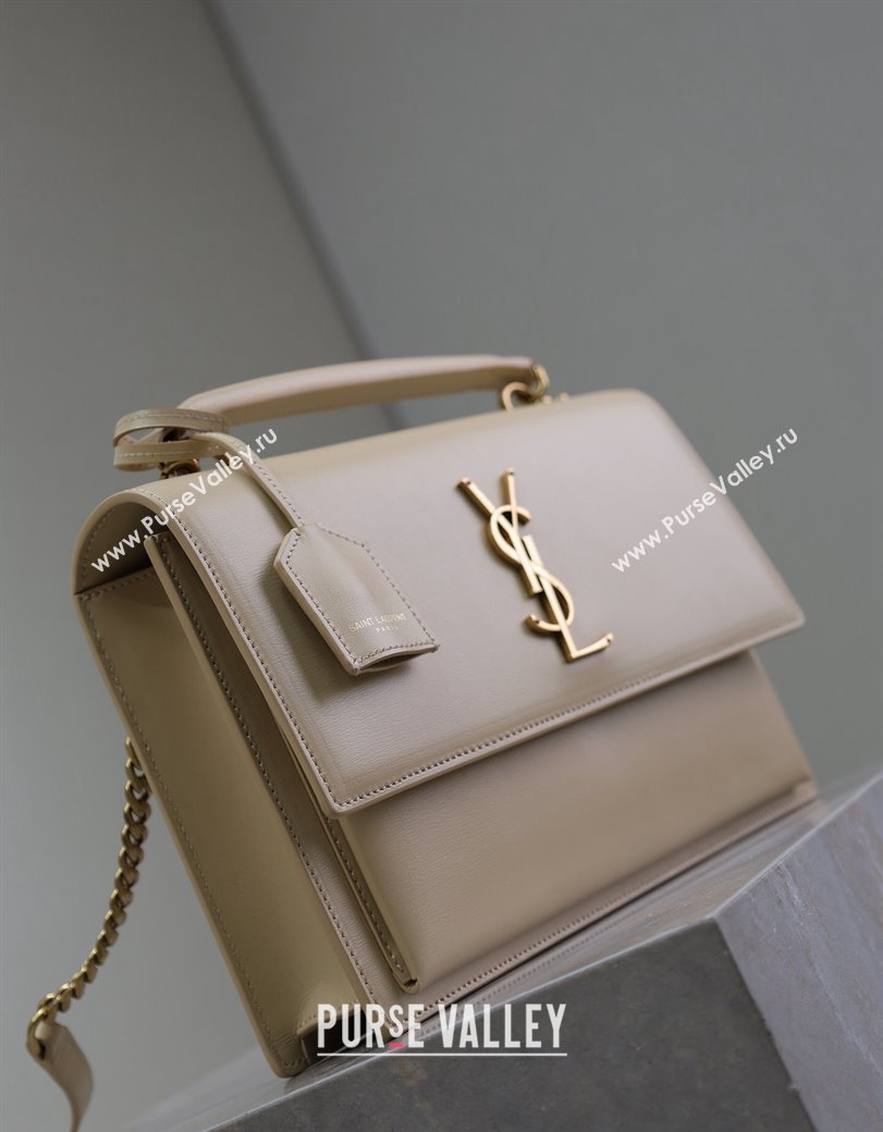 Saint Laurent Medium Sunset Top Handle Bag in Smooth Leather 634723 Beige/Gold 2024 (YY-241218007)