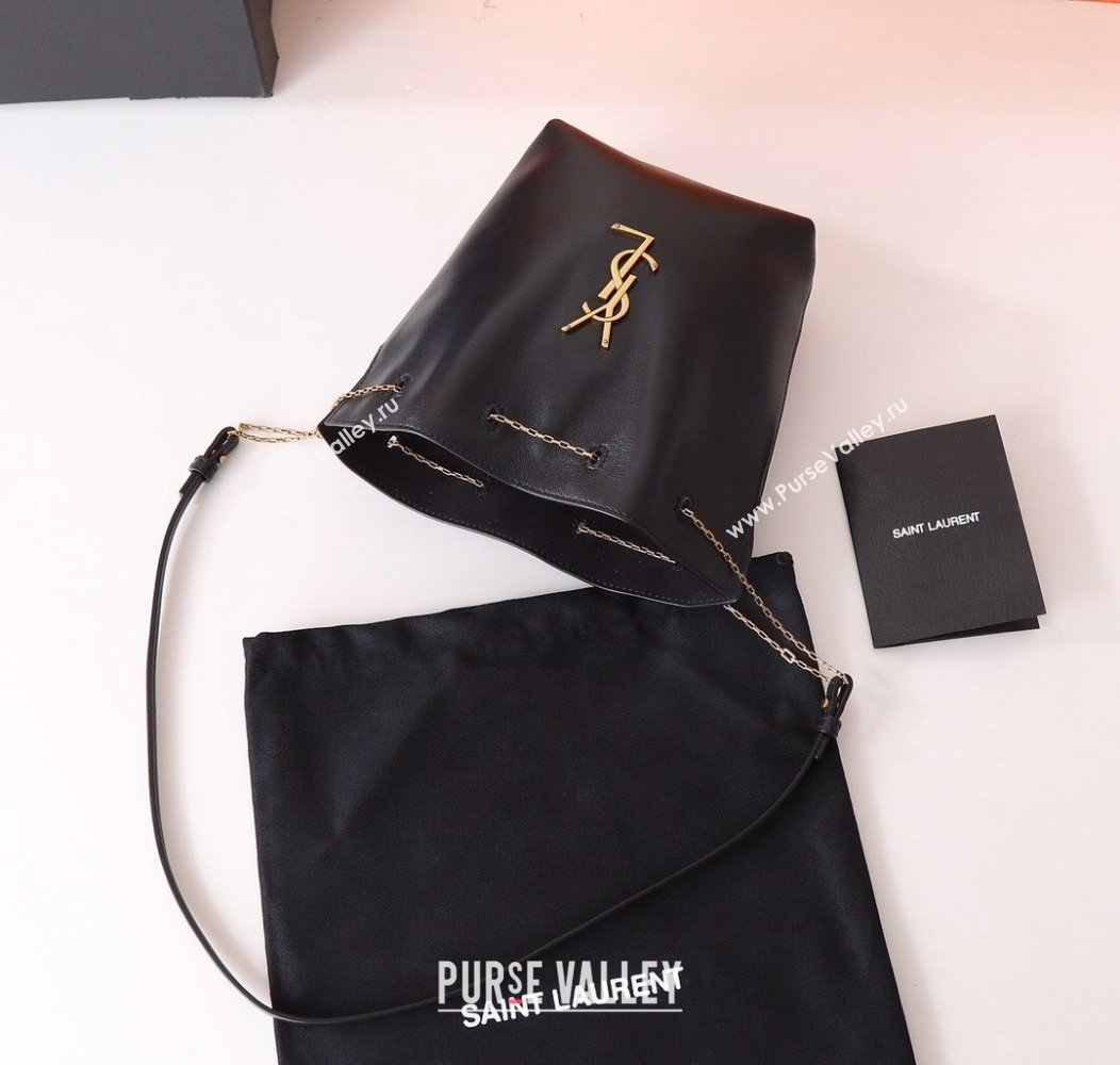 Saint Laurent Pochon Bucket Bag in Lambskin Black/Gold 2024 801070 (YY-241218011)