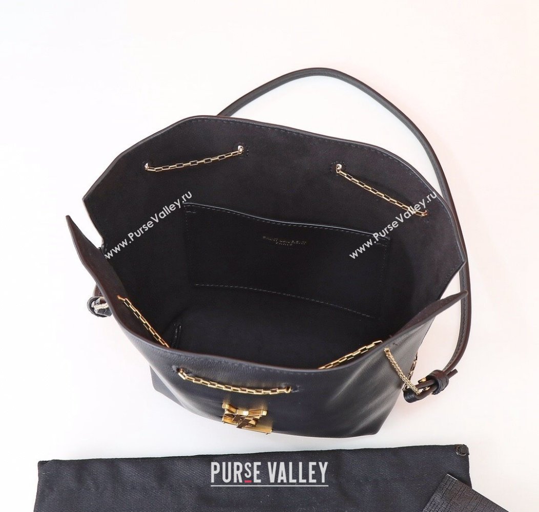 Saint Laurent Pochon Bucket Bag in Lambskin Black/Gold 2024 801070 (YY-241218011)