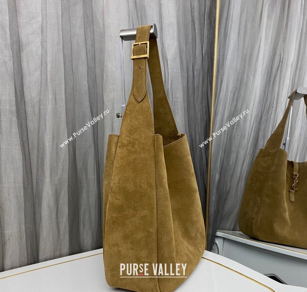 Saint Laurent LE 5 À 7 Supple Large Bucket Bag in Suede 753837 Barley Green 2024 (YY-241217099)