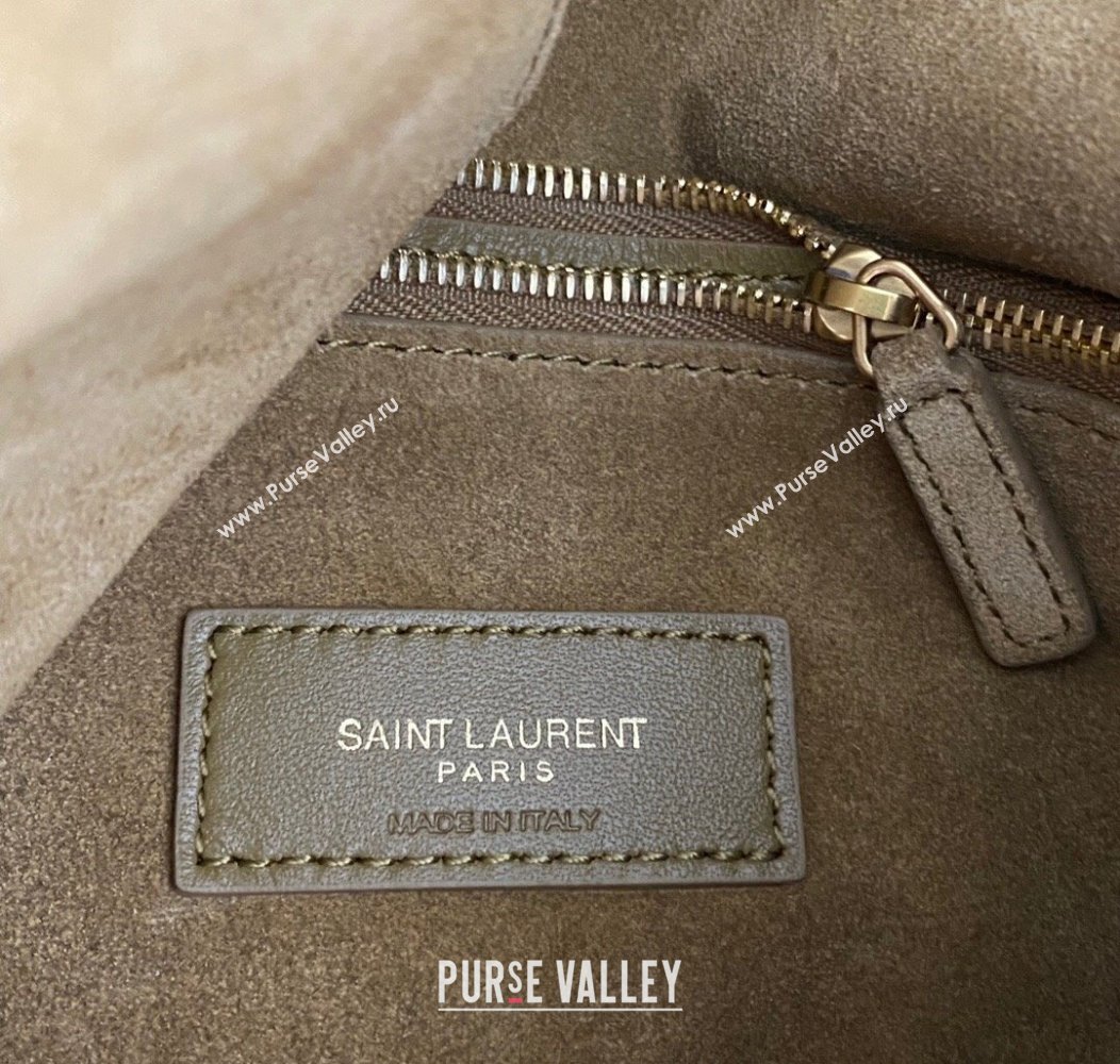 Saint Laurent LE 5 À 7 Supple Large Bucket Bag in Suede 753837 Barley Green 2024 (YY-241217099)