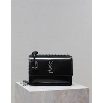 Saint Laurent Sunset Medium Bag in Pearly Leather 442906 Black 2024 (YY-241217121)