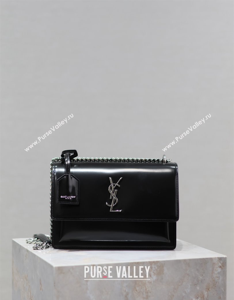 Saint Laurent Sunset Medium Bag in Pearly Leather 442906 Black 2024 (YY-241217121)