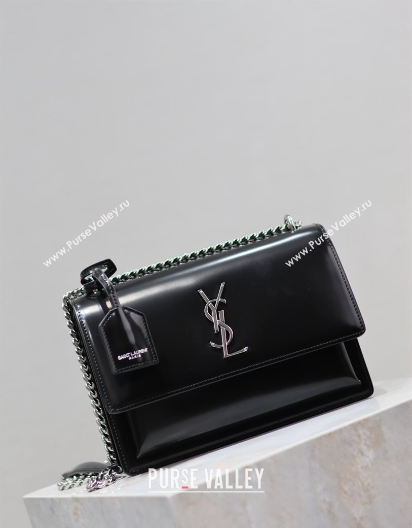 Saint Laurent Sunset Medium Bag in Pearly Leather 442906 Black 2024 (YY-241217121)