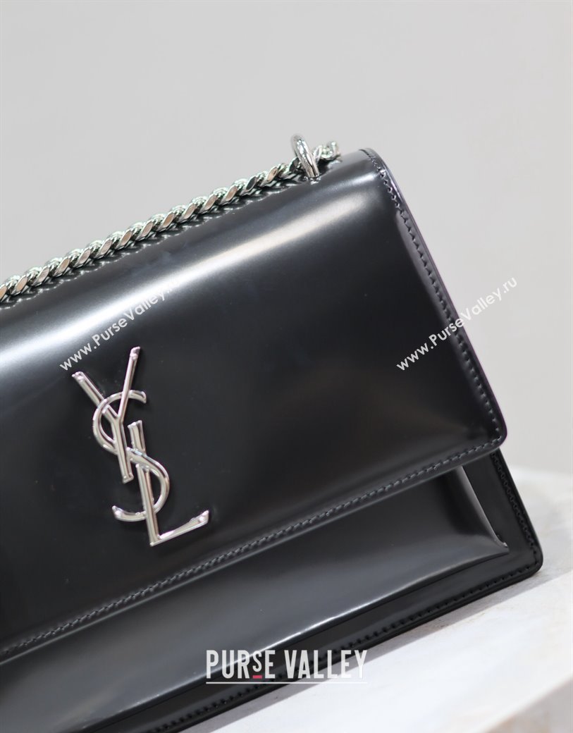 Saint Laurent Sunset Medium Bag in Pearly Leather 442906 Black 2024 (YY-241217121)