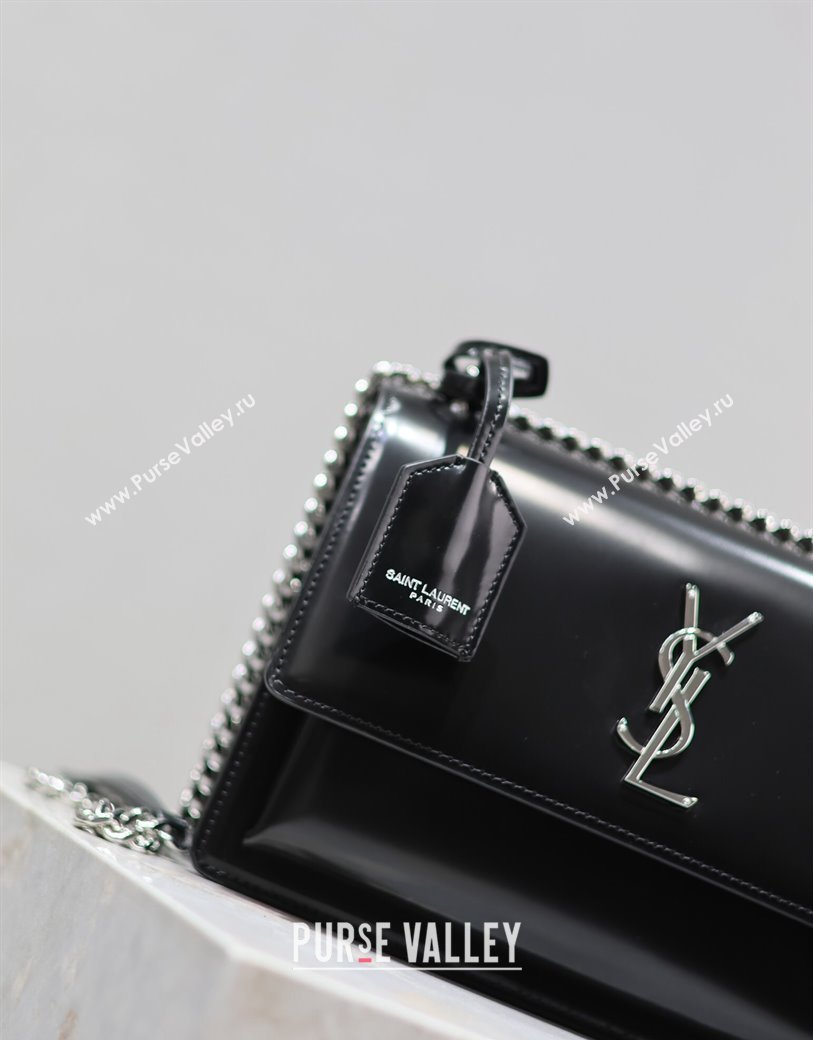 Saint Laurent Sunset Medium Bag in Pearly Leather 442906 Black 2024 (YY-241217121)