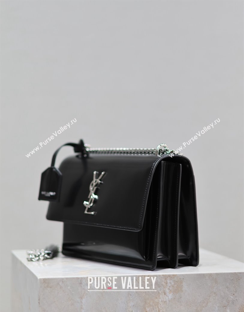 Saint Laurent Sunset Medium Bag in Pearly Leather 442906 Black 2024 (YY-241217121)