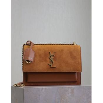 Saint Laurent Sunset Medium Bag in Suede and Leather 442906 Clay Brown 2024 (YY-241217123)