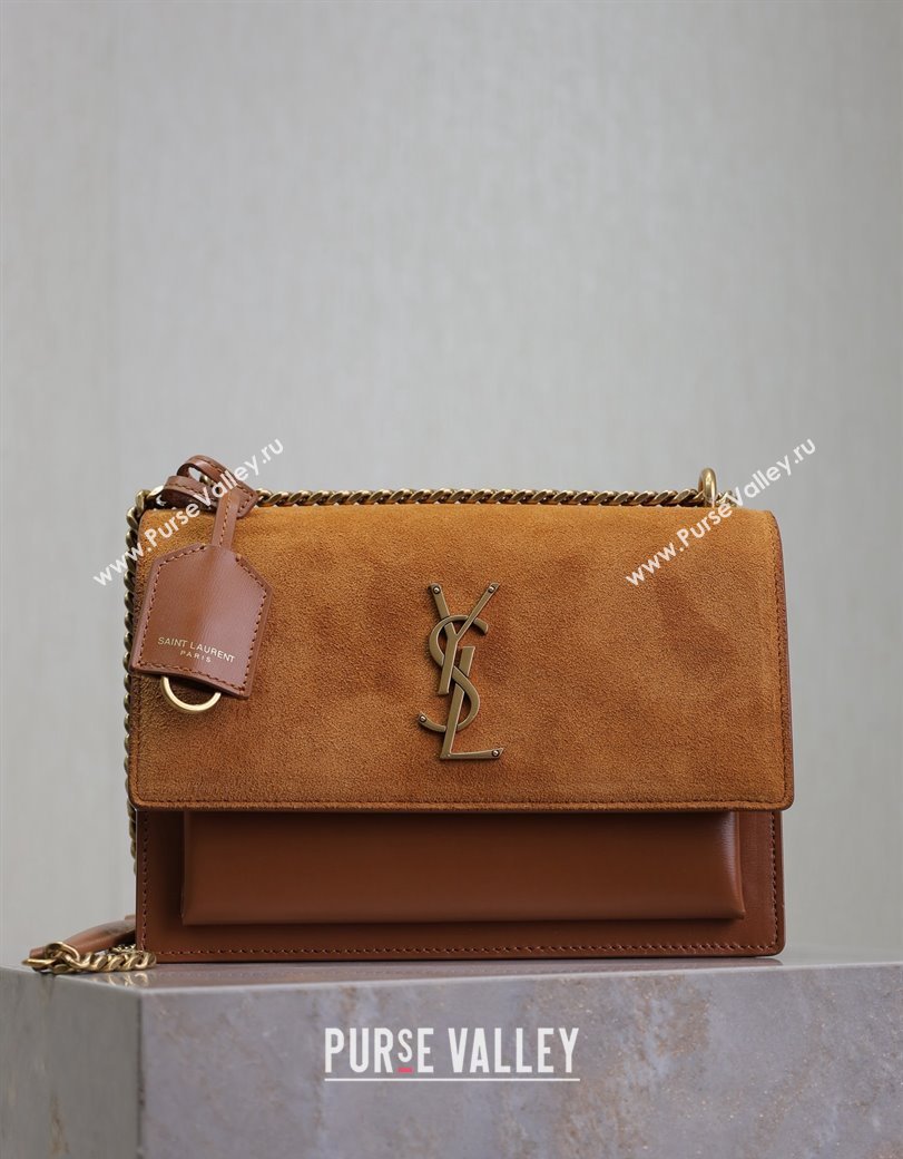 Saint Laurent Sunset Medium Bag in Suede and Leather 442906 Clay Brown 2024 (YY-241217123)