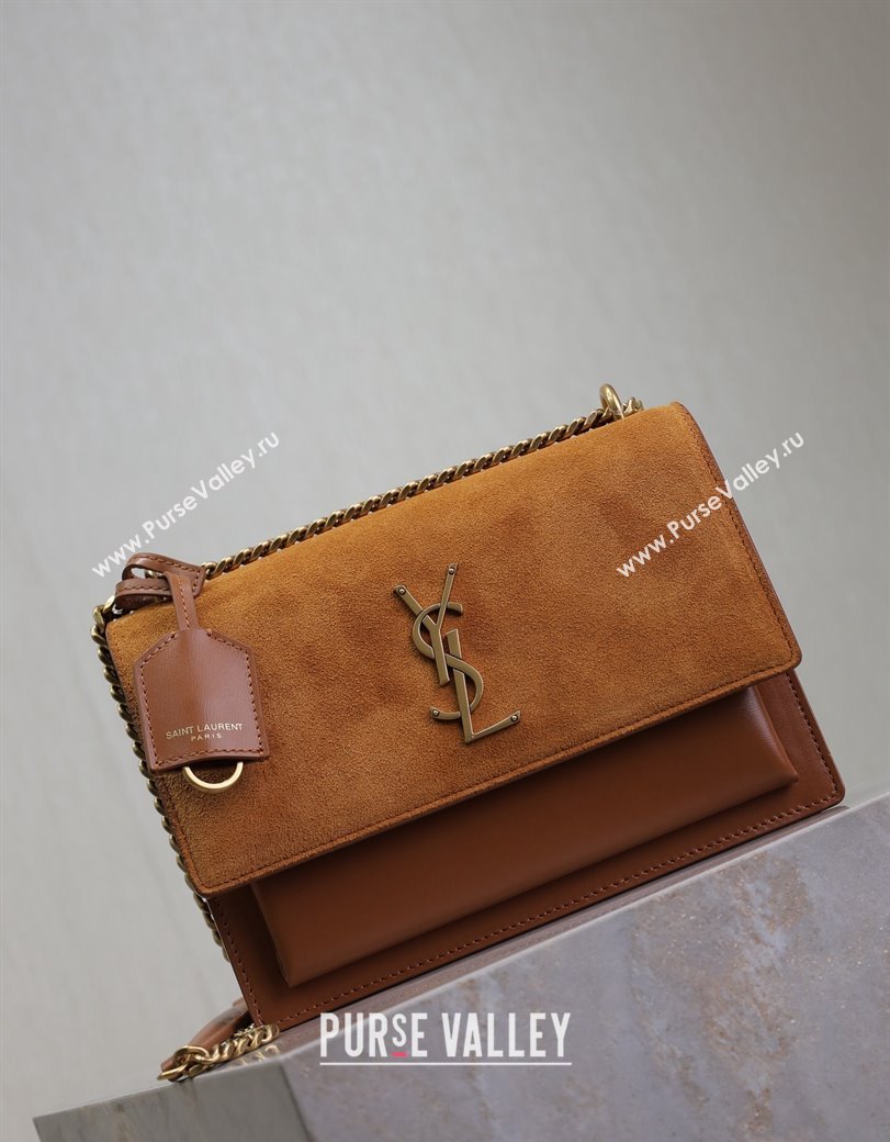 Saint Laurent Sunset Medium Bag in Suede and Leather 442906 Clay Brown 2024 (YY-241217123)