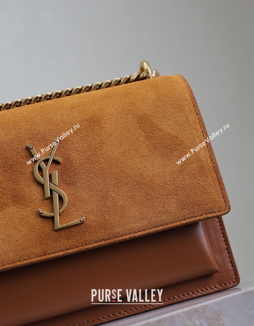 Saint Laurent Sunset Medium Bag in Suede and Leather 442906 Clay Brown 2024 (YY-241217123)