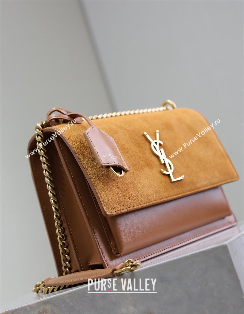 Saint Laurent Sunset Medium Bag in Suede and Leather 442906 Clay Brown 2024 (YY-241217123)