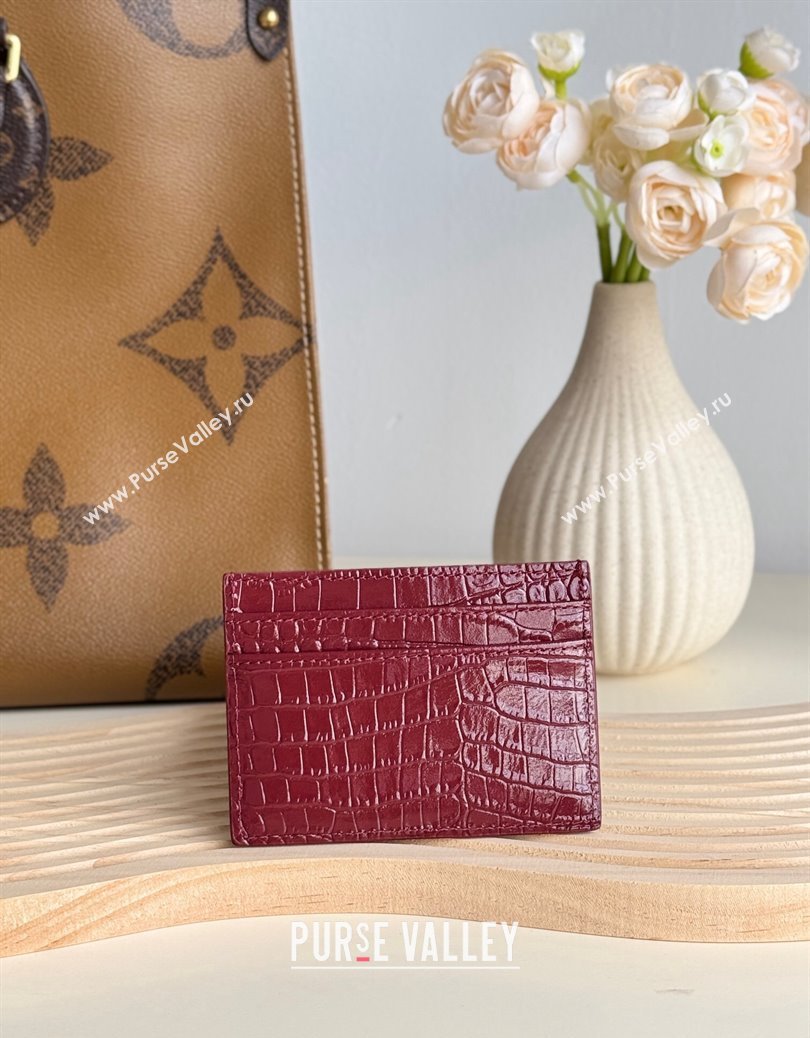 Saint Laurent Crocodile Embossed Leather Card Holder 423291 Burgundy 2024 (YY-241218049)