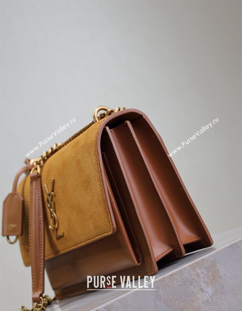 Saint Laurent Sunset Medium Bag in Suede and Leather 442906 Clay Brown 2024 (YY-241217123)