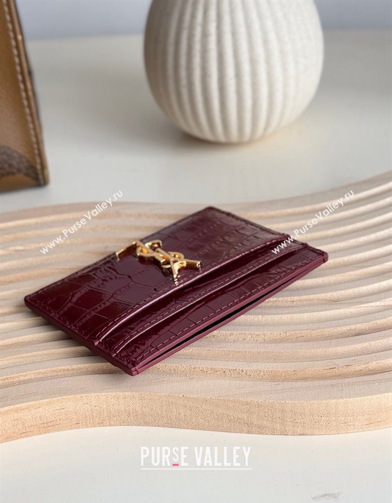 Saint Laurent Crocodile Embossed Leather Card Holder 423291 Burgundy 2024 (YY-241218049)