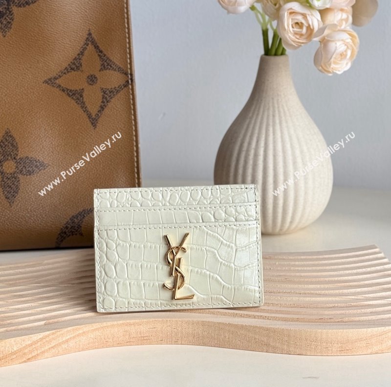 Saint Laurent Crocodile Embossed Leather Card Holder 423291 White 2024 (YY-241218050)