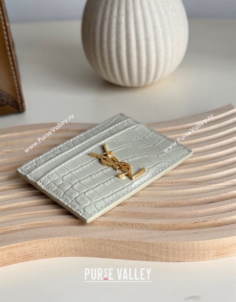 Saint Laurent Crocodile Embossed Leather Card Holder 423291 White 2024 (YY-241218050)