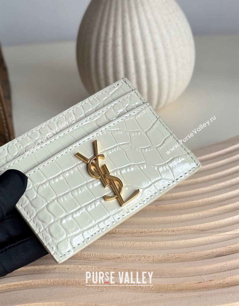 Saint Laurent Crocodile Embossed Leather Card Holder 423291 White 2024 (YY-241218050)