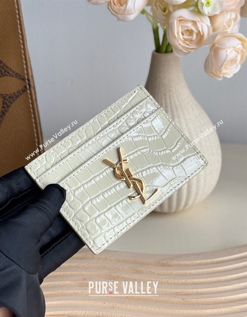 Saint Laurent Crocodile Embossed Leather Card Holder 423291 White 2024 (YY-241218050)