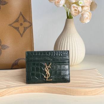 Saint Laurent Crocodile Embossed Leather Card Holder 423291 Green 2024 (YY-241218051)