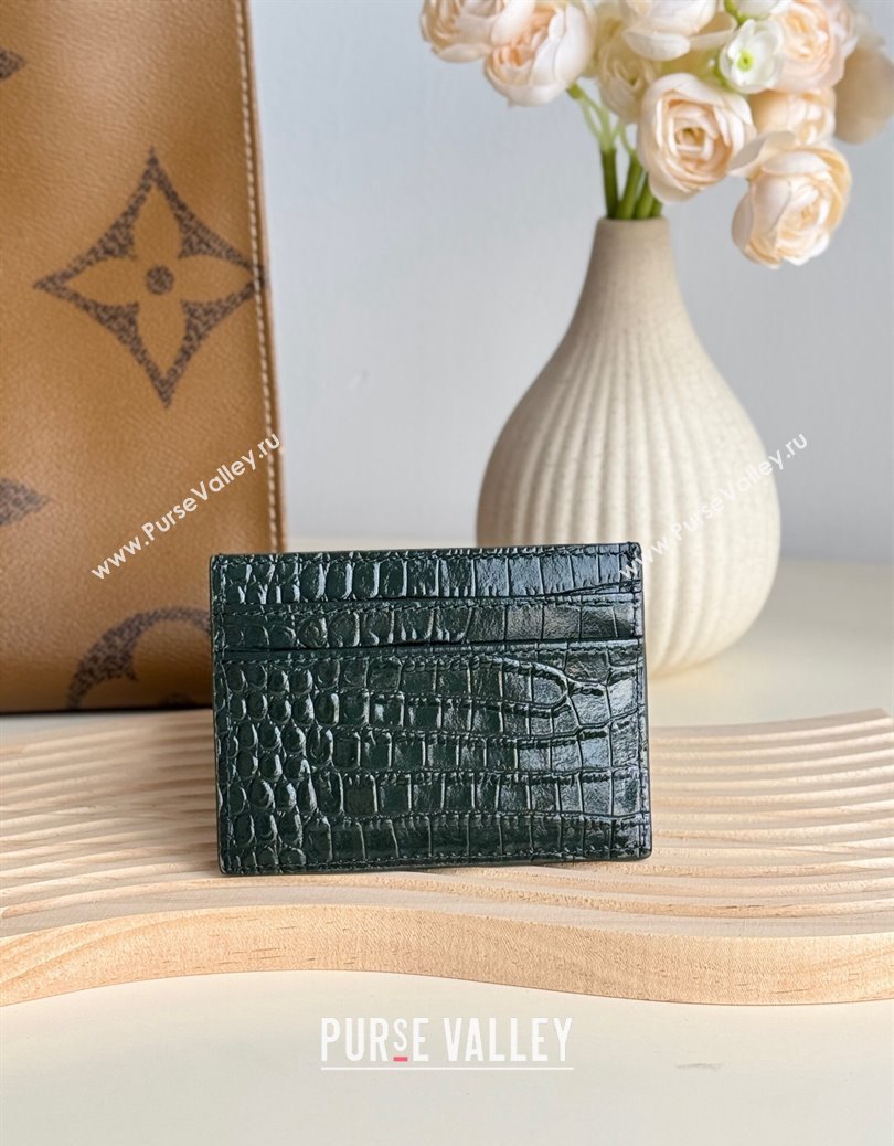 Saint Laurent Crocodile Embossed Leather Card Holder 423291 Green 2024 (YY-241218051)