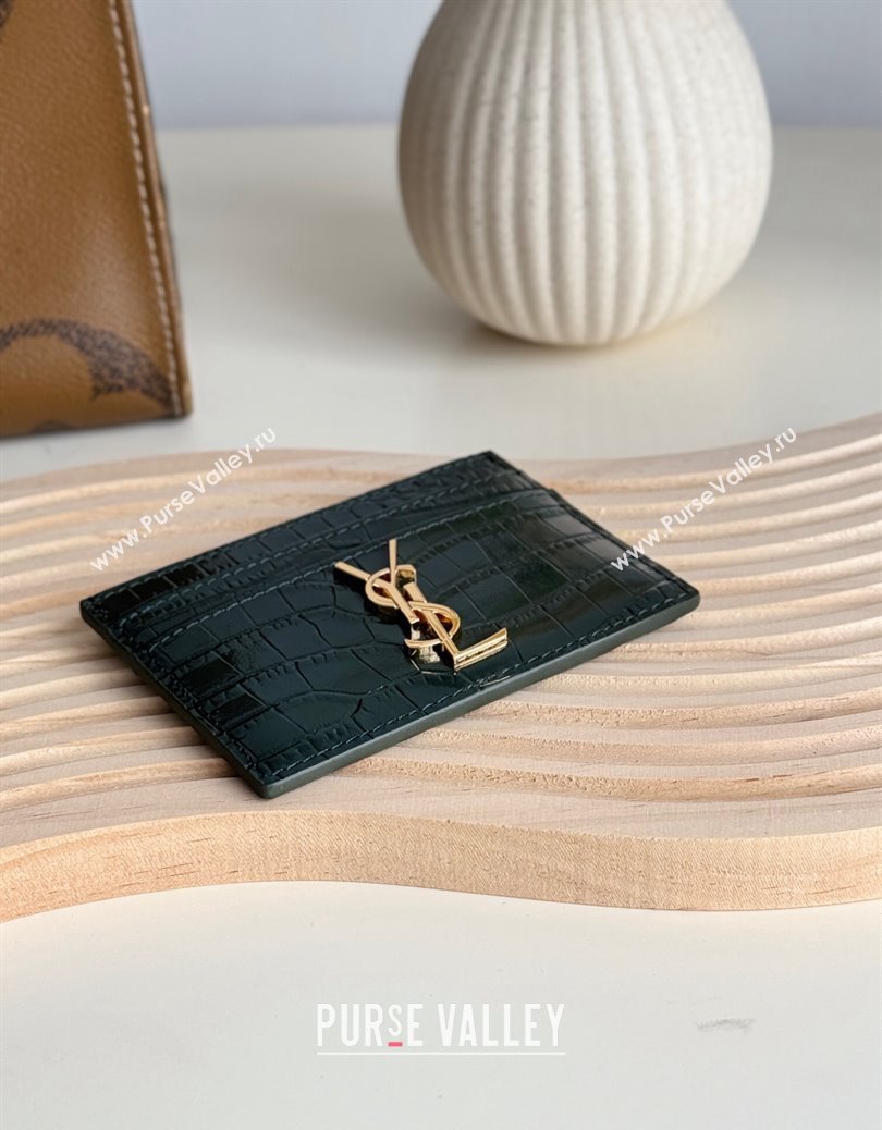 Saint Laurent Crocodile Embossed Leather Card Holder 423291 Green 2024 (YY-241218051)