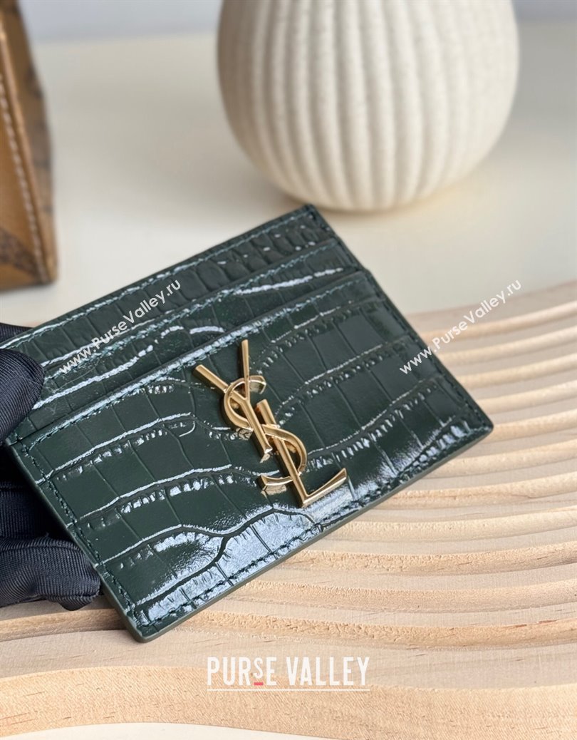 Saint Laurent Crocodile Embossed Leather Card Holder 423291 Green 2024 (YY-241218051)