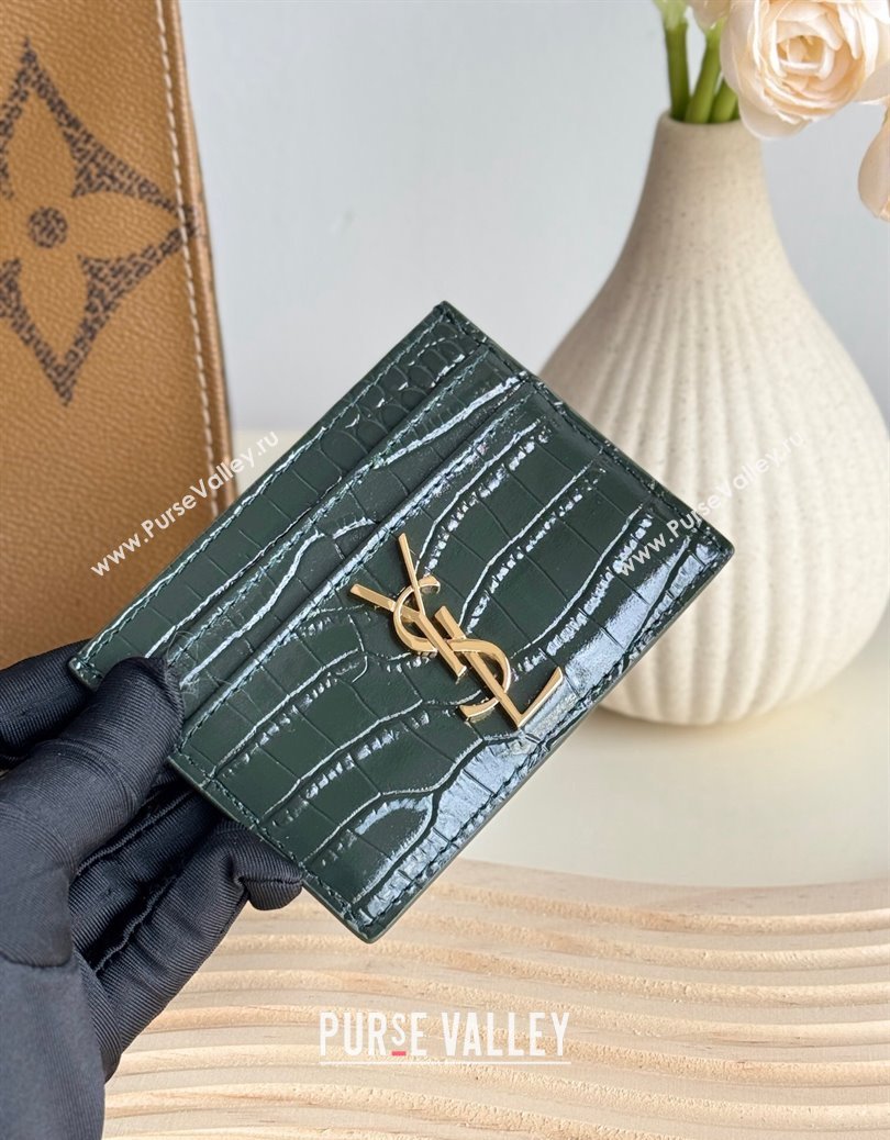 Saint Laurent Crocodile Embossed Leather Card Holder 423291 Green 2024 (YY-241218051)