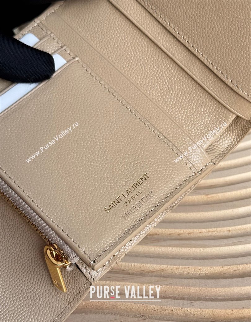 Saint Laurent Cassandre Matelasse Compact Tri Fold Wallet in Grained Calfskin 403943 Beige 2024 (YY-241218057)